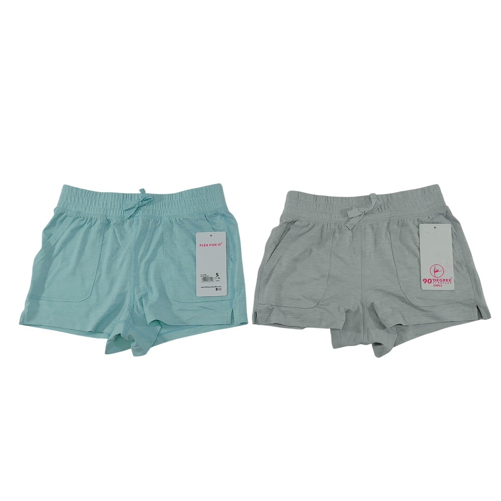 90 Degree by Reflex Girls Shorts Set S M Blue Gray Polyester Athletic New